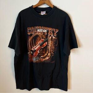 Vintage 90s Keep it Country Black Western Cowboy Theme Rodeo Ranch Tshirt XL